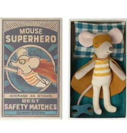 Maileg Superhelden-Maus kleiner Bruder in Streichholzschachtel