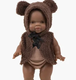 Minikane Ensemble Bonnet Orso et Gilet Bouclette Chocolat für Gordi Poppen