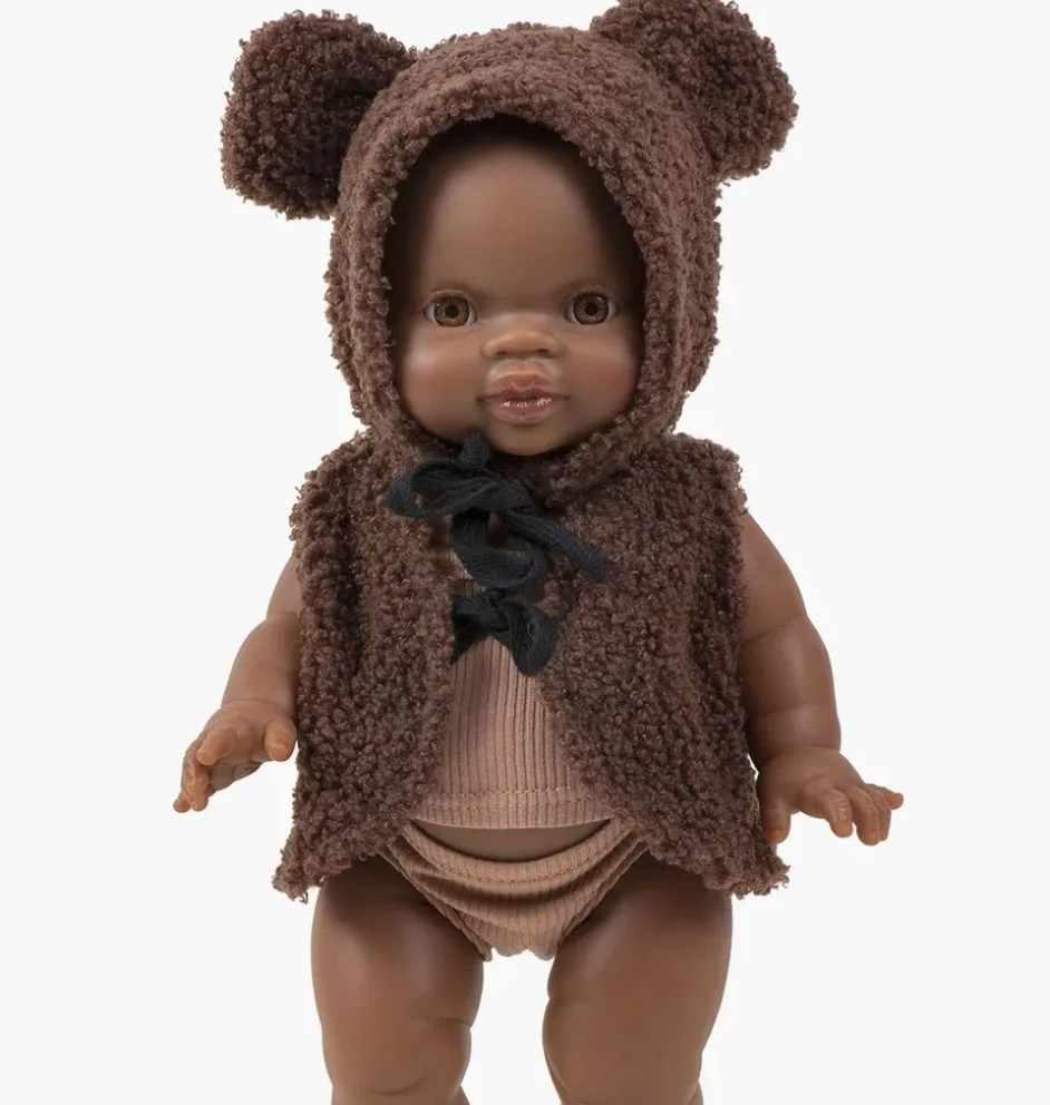 Minikane Ensemble Bonnet Orso et Gilet Bouclette Chocolat für Gordi Poppen
