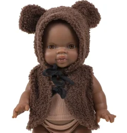 Minikane Ensemble Bonnet Orso et Gilet Bouclette Chocolat für Gordi Poppen