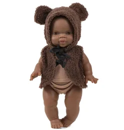 Minikane Ensemble Bonnet Orso et Gilet Bouclette Chocolat für Gordi Poppen